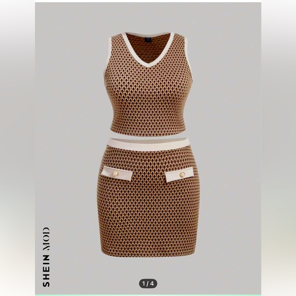 SHEIN MOD Brown and Cream Knit Skirt & Top Set